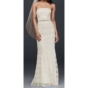 Galina Womens Strapless Beaded Lace Trumpet Wedding Dress 2 Ivory Bridal No Belt